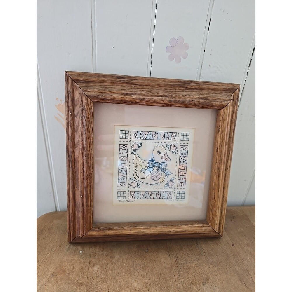 Vintage Goose Bath Time Wall Decor Cottagecore Bathroom Hanging Wood Frame